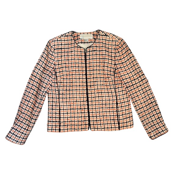 Doncaster Tweed Jacket Women Orange Black Silk Zip Front Plaid Blazer Size 16 - Picture 7 of 8